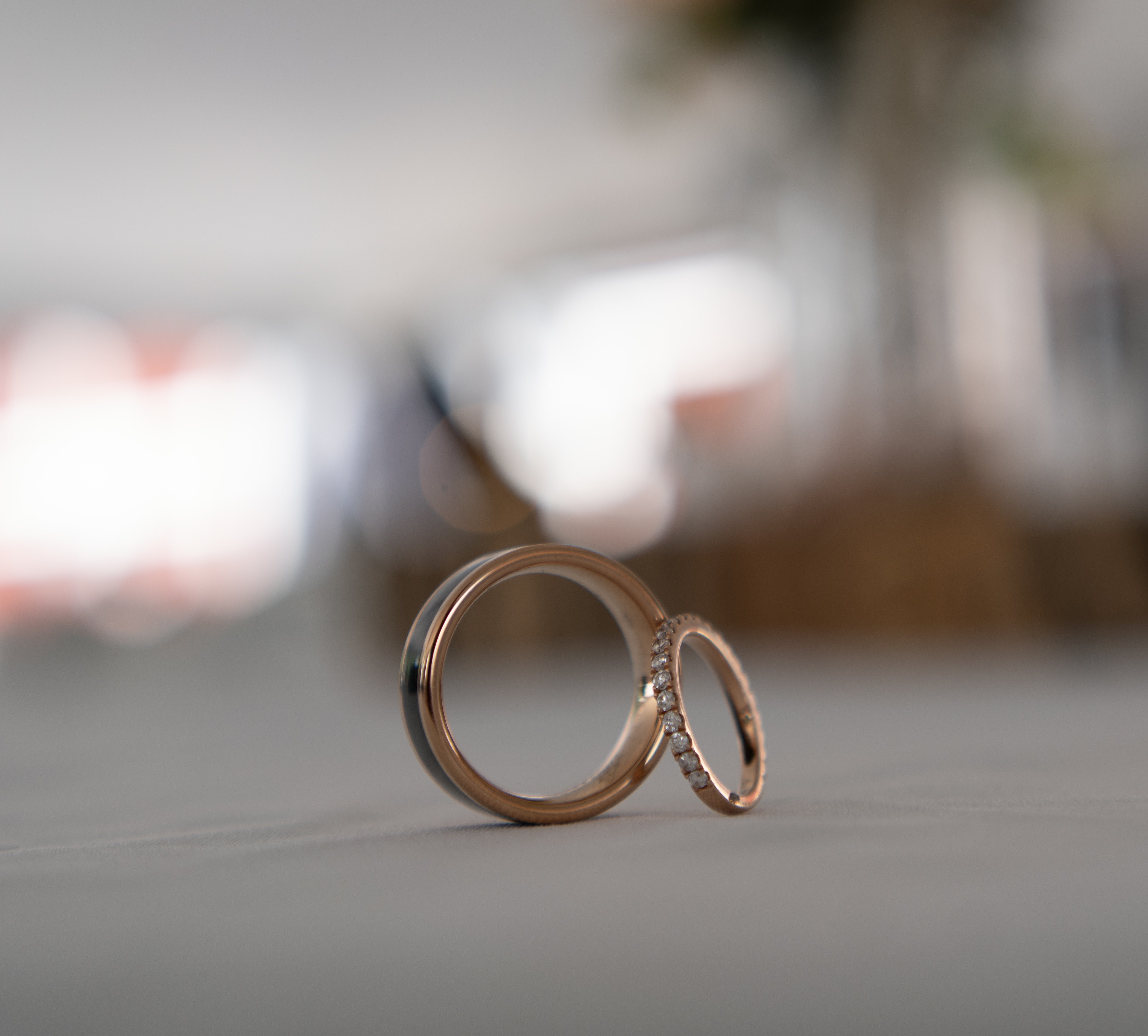 Wedding rings on elegant surface